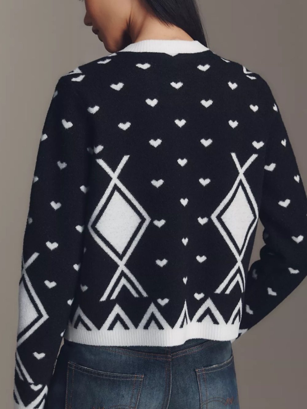 Anthropologie NVLT Argyle Knit Lady Jacket Heart Cardigan - Picture 2 of 3